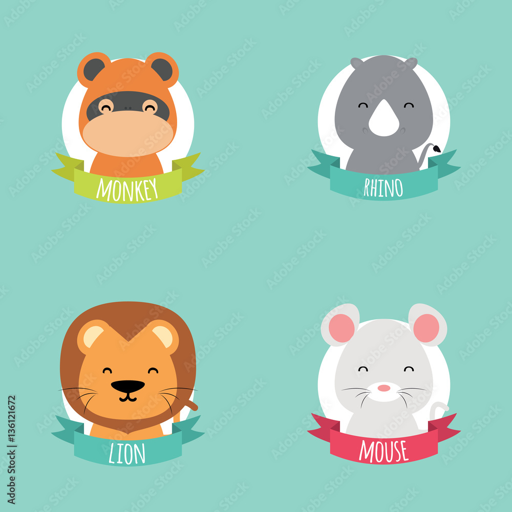 Fototapeta premium Cute Cartoon animals