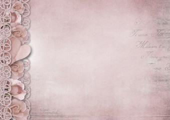Retro vintage romantic background with roses and heart