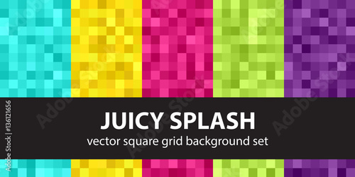 Pixel pattern set "Juicy Splash". Vector seamless backgrounds