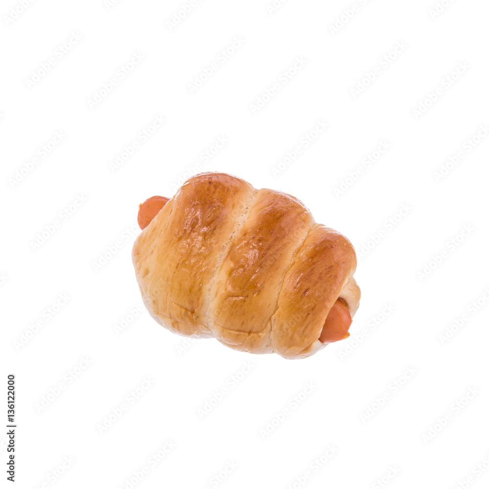 Bread with Sausage. Studio shot isolated on white Bread with Sausage. Studio shot isolated on white