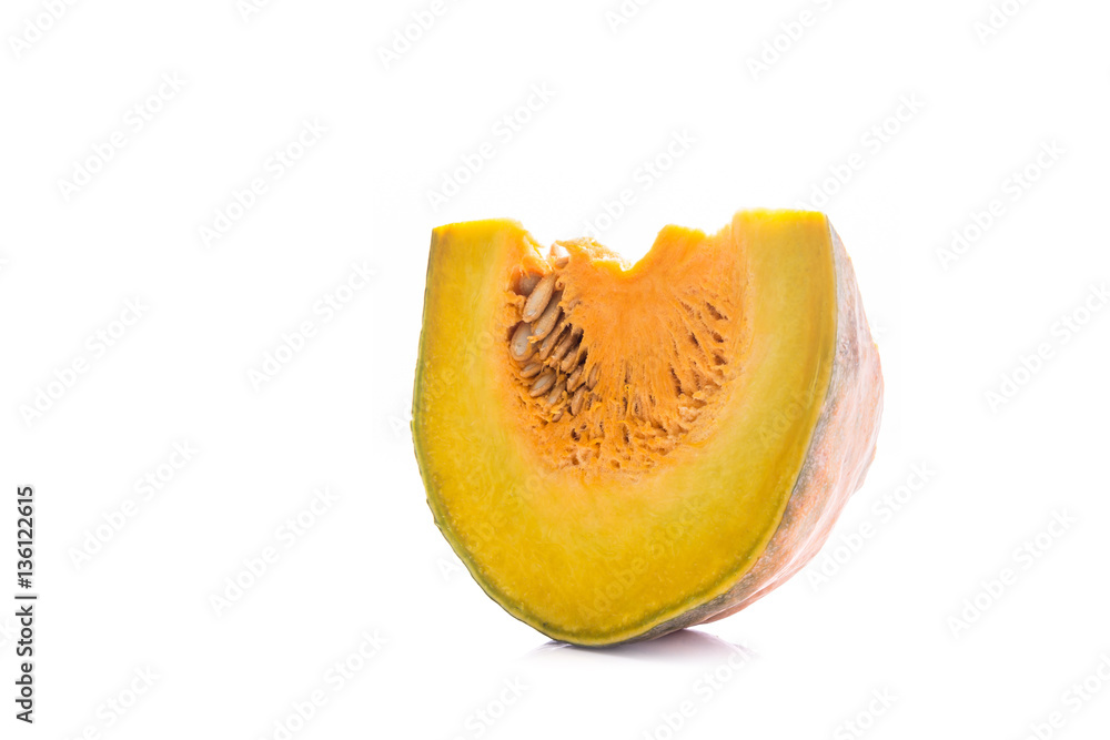 Piece of Thai pumpkin. Studio shot isolated on white