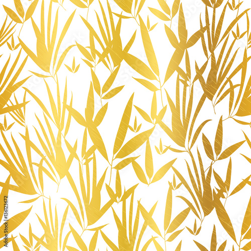Fototapeta Naklejka Na Ścianę i Meble -  Vector Golden White Bamboo Leaves Seamless Pattern Background. Great for tropical vacation fabric, cards, wedding invitations, wallpaper.