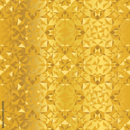 Vector Golden Foil Abstract Kaleidoscope Triangles Grunge Foil Texture Seamle...