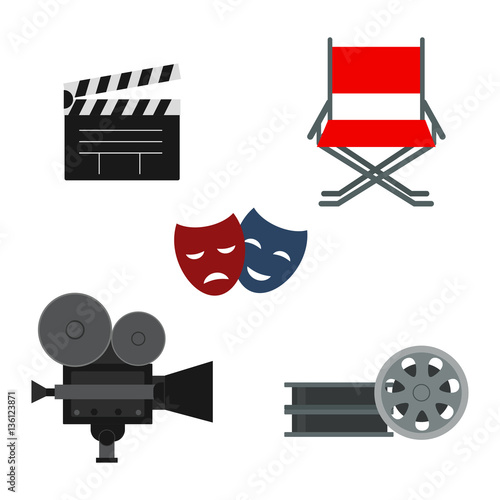 Clapper board and cinematography equipment vector illustration.