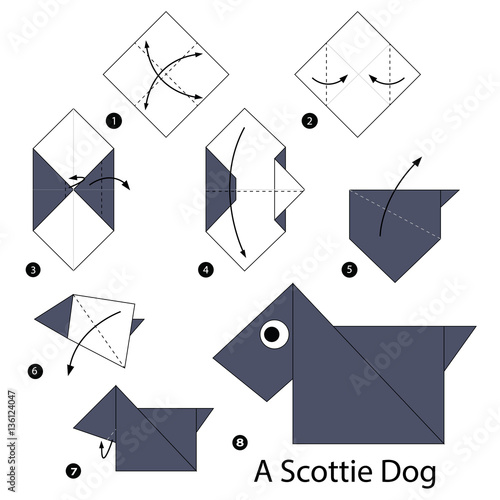 step by step instructions how to make origami A Scottie Dog.