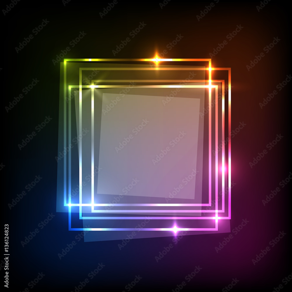 Abstract neon colorful background with squares banner