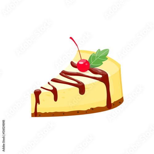Homemade organic cheesecake pie slice dessert vector illustration.
