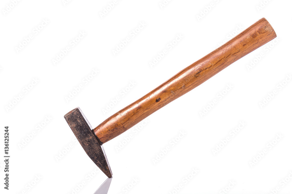 Old steel hammer with wood handle. Studio shot isolated on white Old steel hammer with wood handle. Studio shot isolated on white