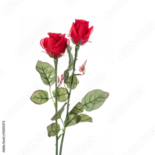 Red of artificial flower. Studio shot isolated on white