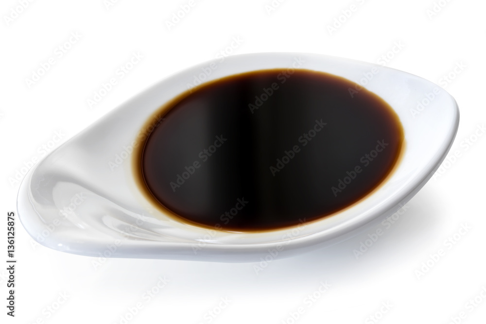 Dish of Soy Sauce isolated on White Dish of Soy Sauce isolated on White