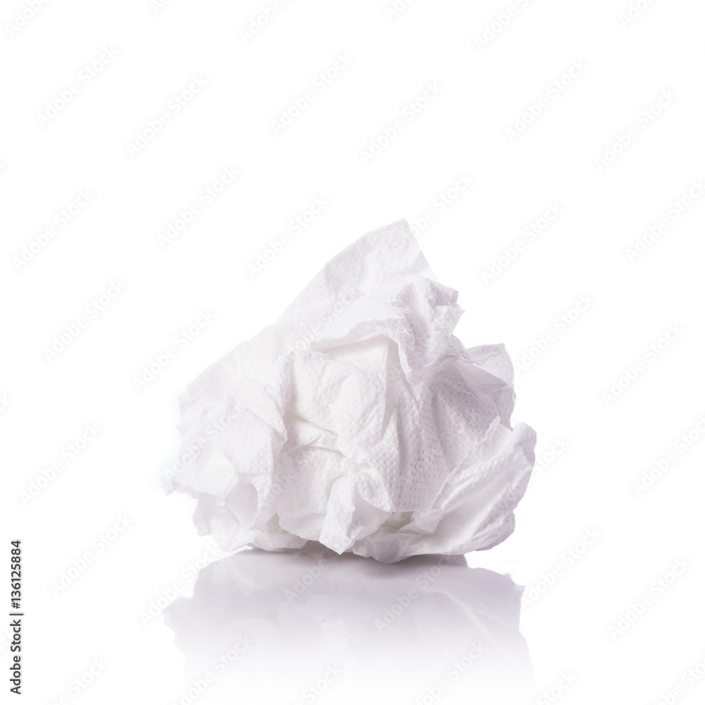 White toilet paper/tissue paper. Studio shot isolated on white