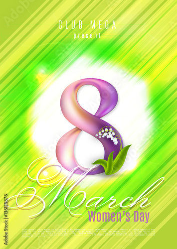 Glossy text Happy Women's Day, 8th March on shiny brown background, Can be used as template, banner or flyer design.