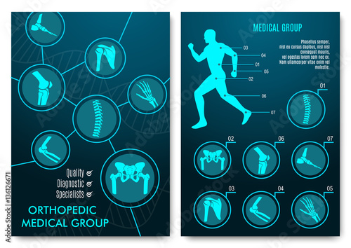 Medical infographic with orthopedic anatomy charts