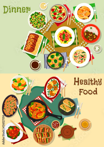 Hearty meal icon set for healthy food design