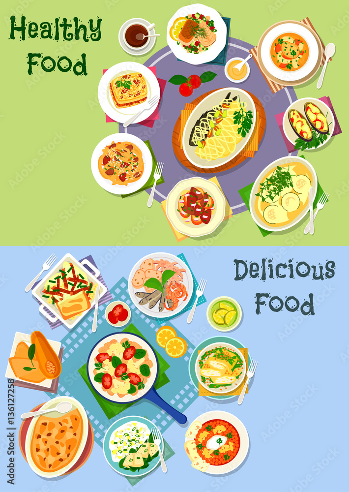 Nutritious dinner icon set for food theme design