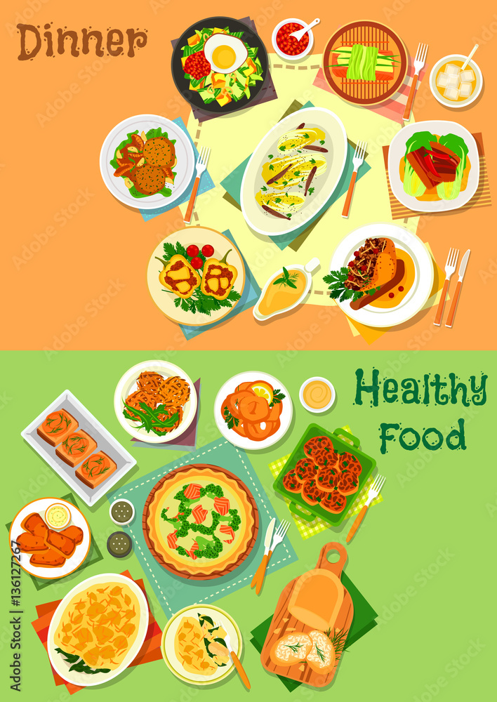 Main dishes for lunch and dinner icon set Main dishes for lunch and dinner icon set