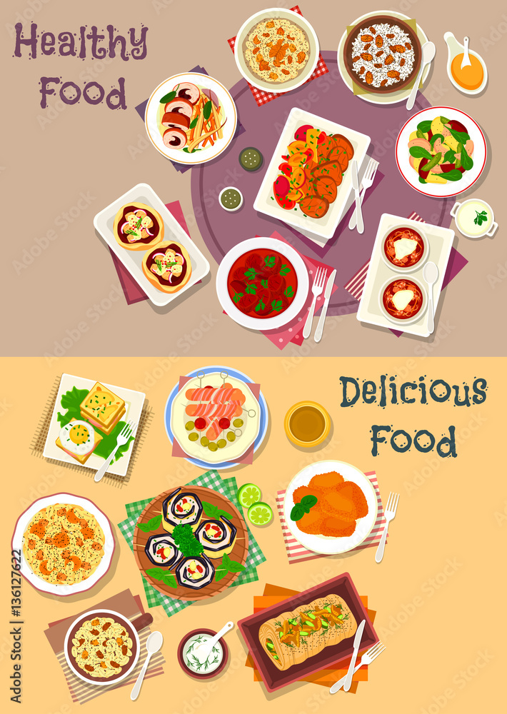 Dinner icon set of popular dishes for menu design Dinner icon set of popular dishes for menu design