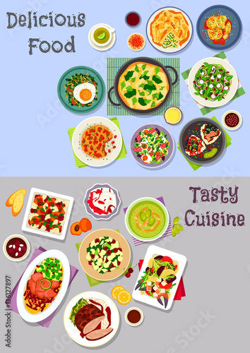 Healthy food icon set with meat, veggies and fruit