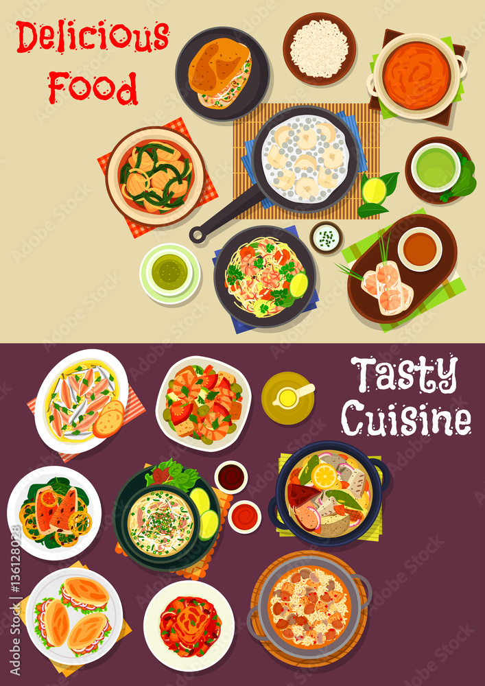 Seafood dishes icon for restaurant menu design Seafood dishes icon for restaurant menu design