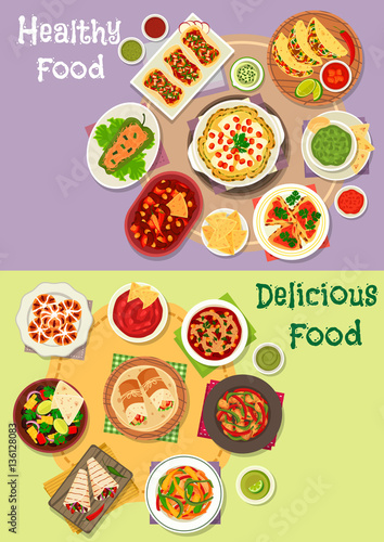 Mexican cuisine icon set with hot snacks