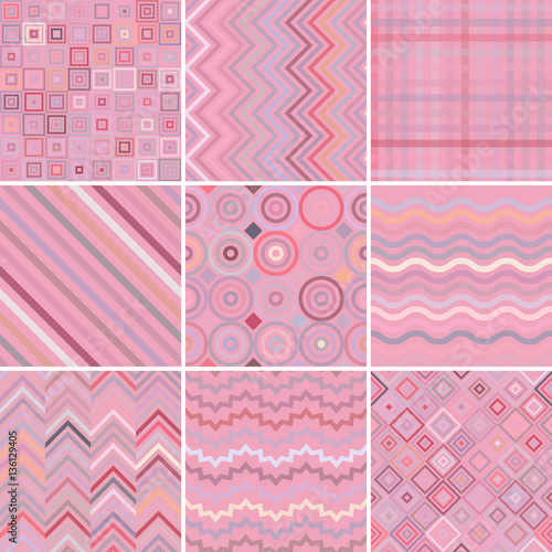 set with pastel pink abstract retro geometric seamless pattern for design, vector illustration.