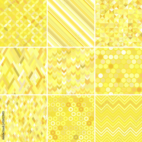 set with yellow abstract retro geometric seamless pattern for design, vector illustration.