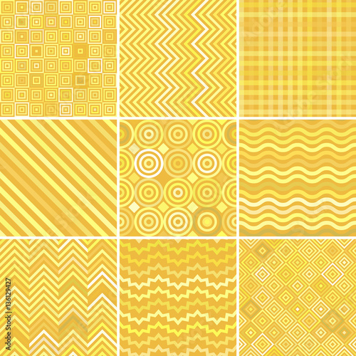 set with yellow abstract retro geometric seamless pattern for design, vector illustration.