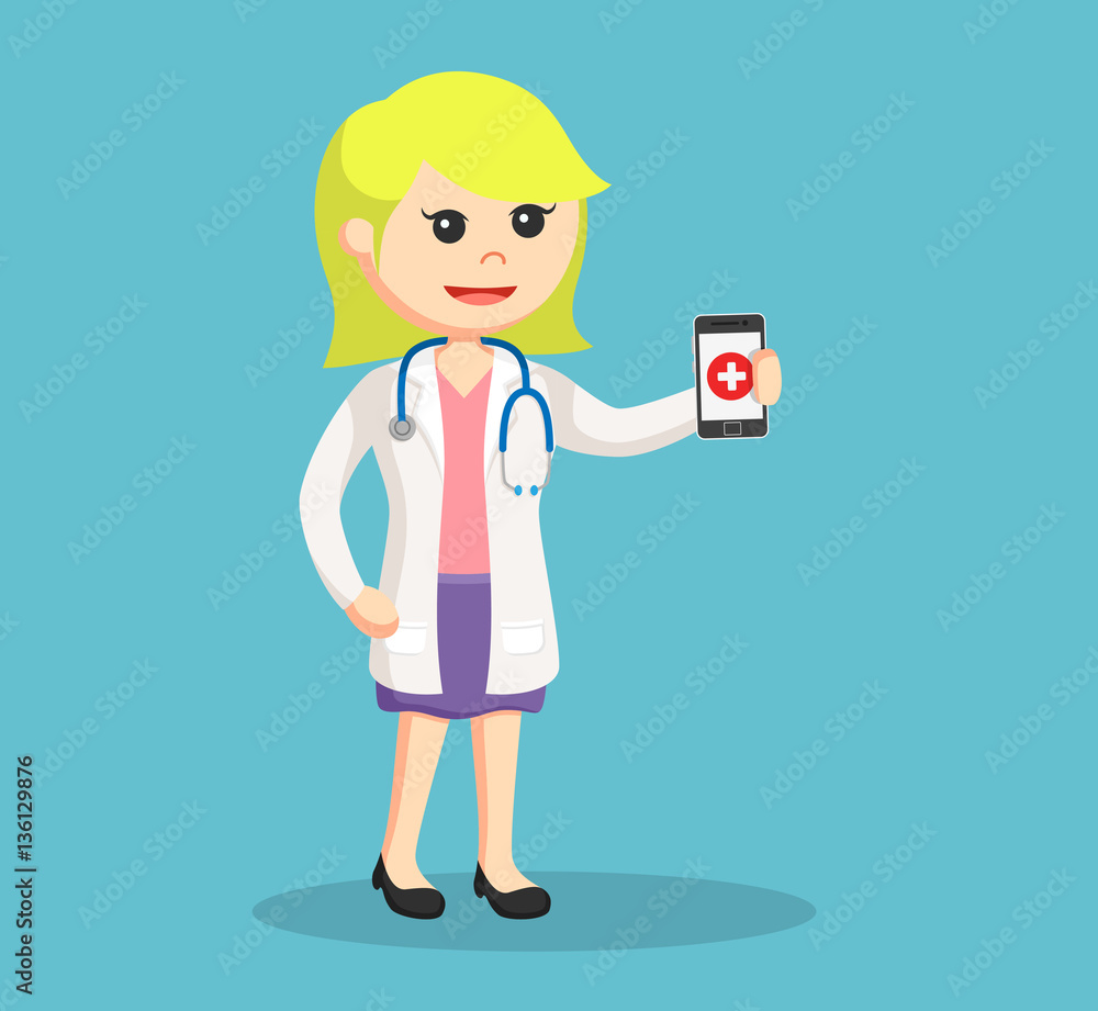 female doctor holding smartphone