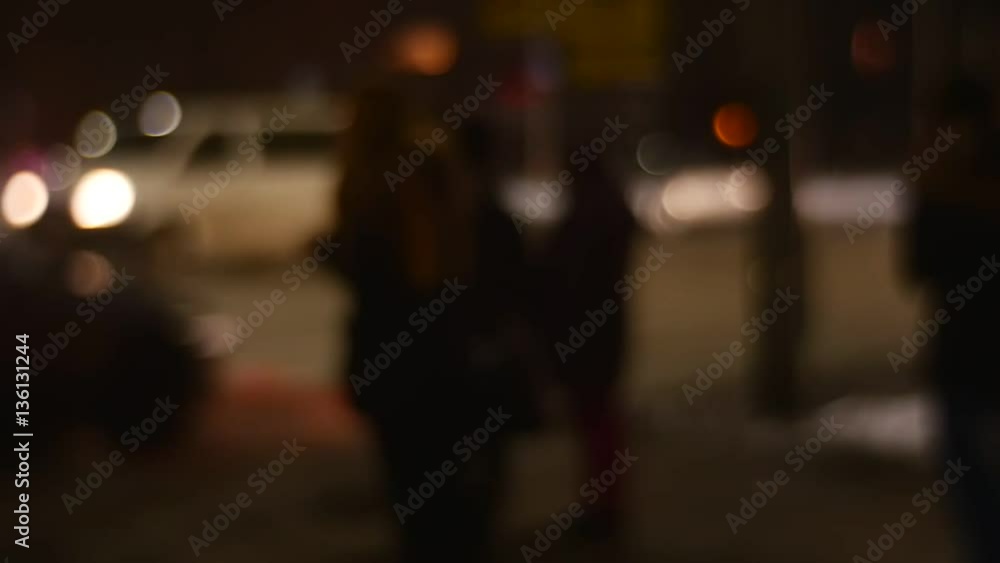 Group of Pedestrians Waiting to Cross Road Cars Are Passing by Slowly End of Workday Evening Entertainment Silhouettes Pedestrians Wintry Cityscape Group of Pedestrians Waiting to Cross Road Cars Are Passing by Slowly End of Workday Evening Entertainment Silhouettes Pedestrians Wintry Cityscape