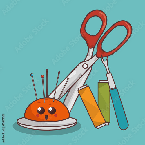 Sewing elements funny characters vector illustration design