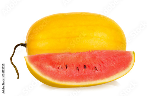 Yellow watermelon isolated on the white background