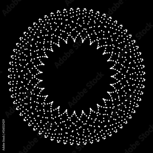 Epicycloid stippled disc for design project on black - vector illustration 