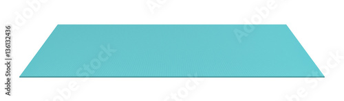 3d rendering of a blue rolled out yoga mat on white background. photo