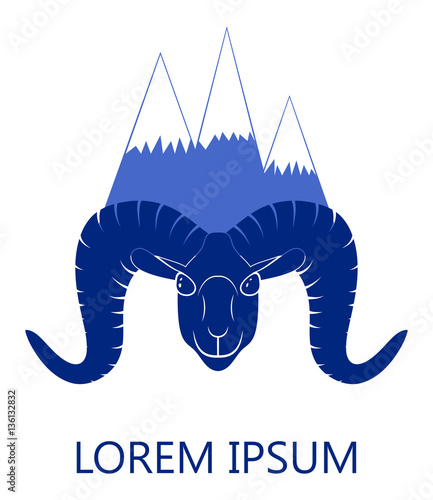 Bighorn sheep and mountains - vector illustration 