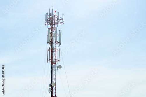 Mobile phone communication tower transmission signal with blue