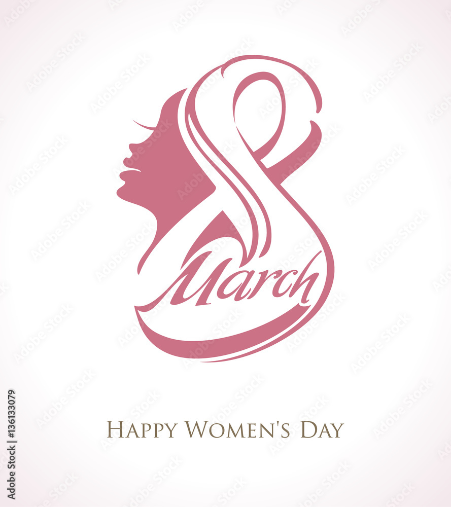 8 March. Happy Women's Day. The symbol with woman profile face 8 March. Happy Women's Day. The symbol with woman profile face
