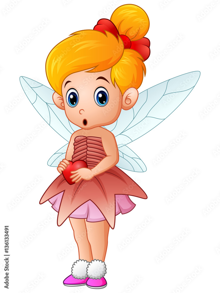 Cute little love fairy holding a heart
