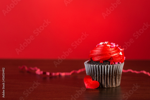 cupcake chocolate for valentines on red horizontal