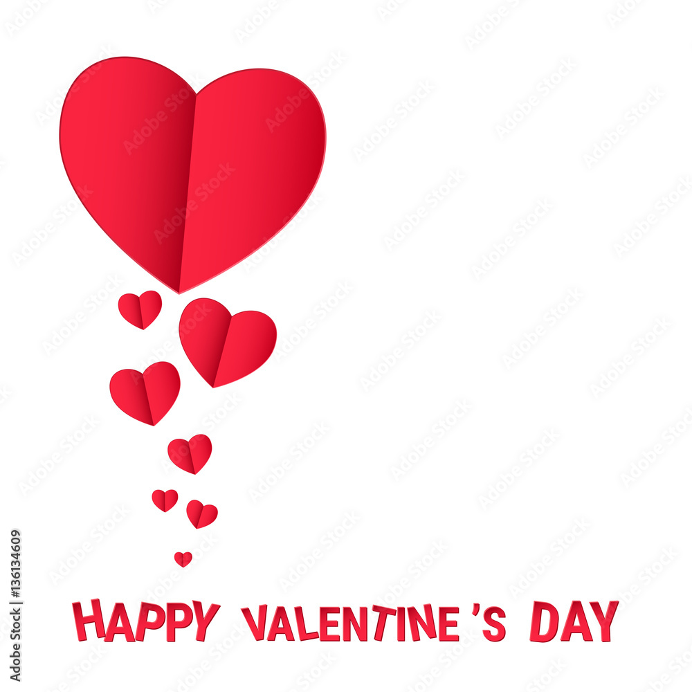 Happy valentine's day concept of love. Falling in love with hearts. Paper art design. Cartoon Vector Illustration.