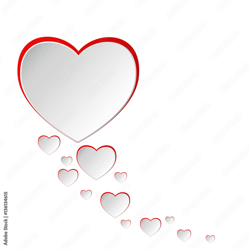 Happy valentine's day concept of love. Paper heart Valentines day card on white background. Vector Illustration.