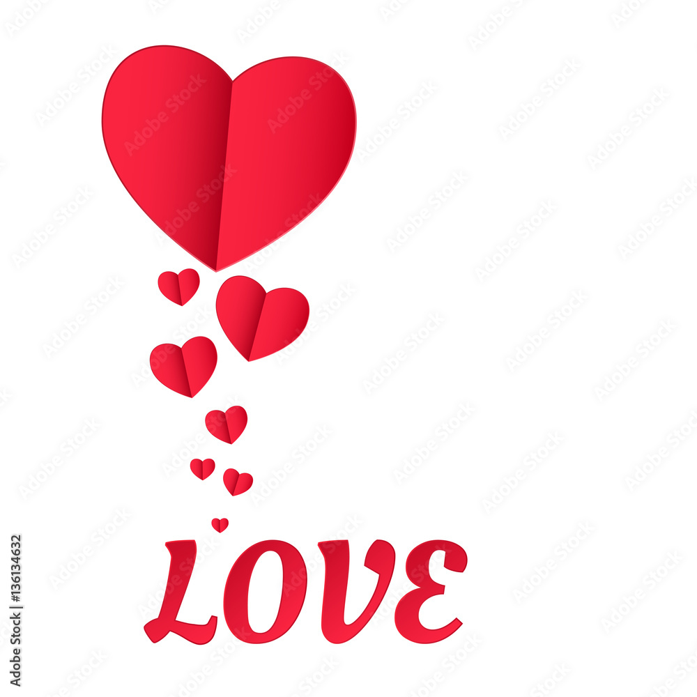 Happy valentine's day concept of love. Paper heart Valentines day card on white background. Falling in love with hearts. Vector Illustration.