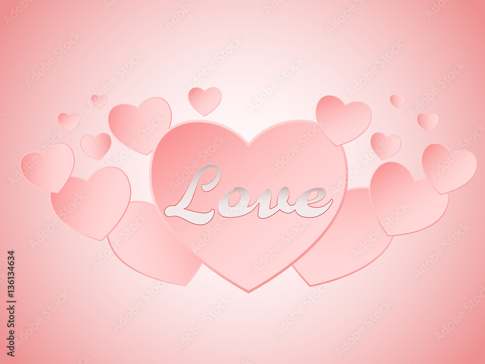 Happy valentine's day concept of love. Paper heart Valentines day card with word LOVE. Vector Illustration.