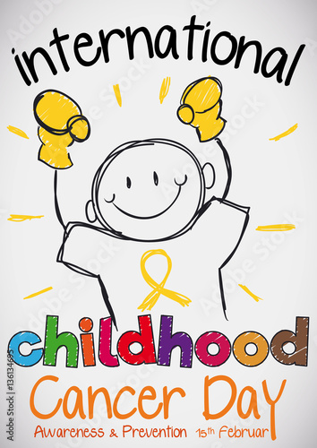 Doodle of Boy with Gloves for International Childhood Cancer Day, Vector Illustration