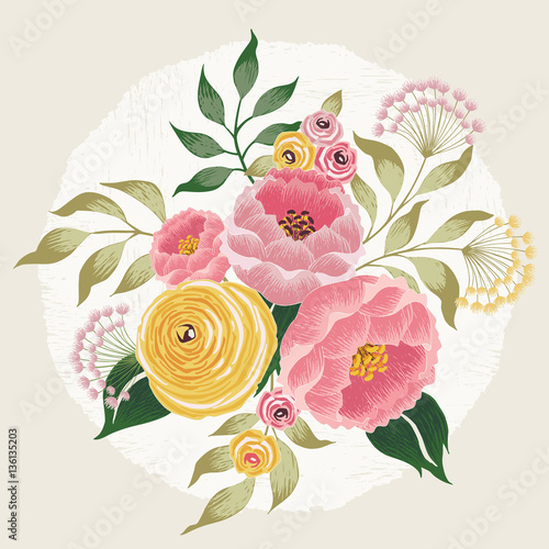  Vector illustration of a beautiful floral bouquet with flowers for wedding invitations and birthday cards 