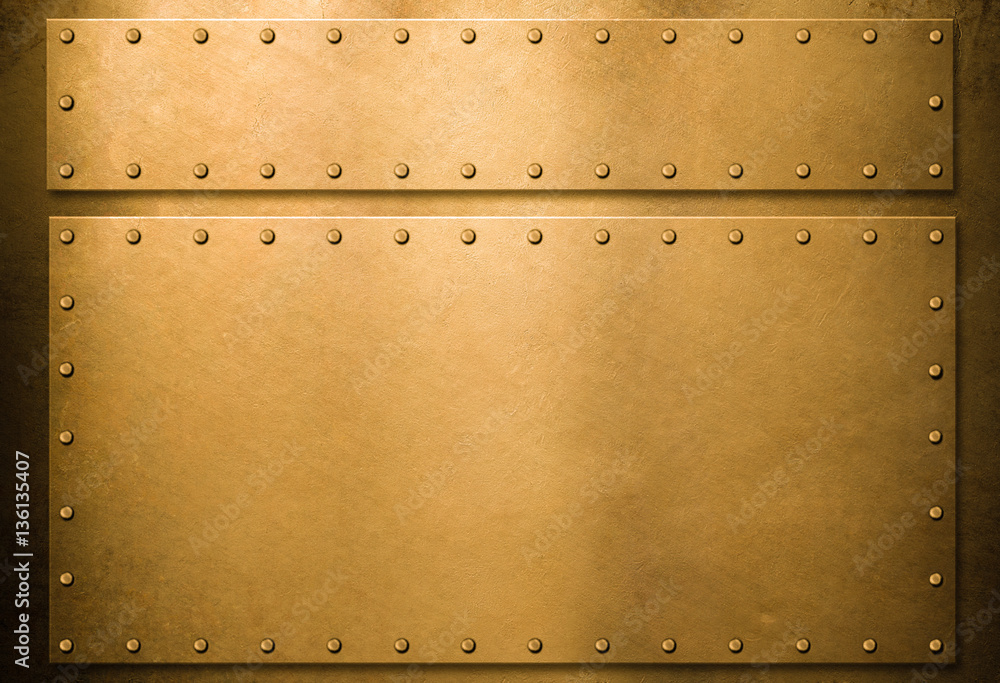 Gold metal plates with rivets background