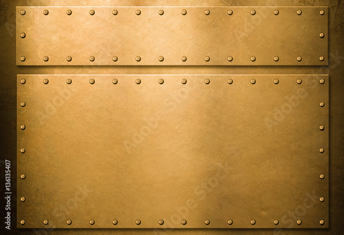 Gold metal plates with rivets background