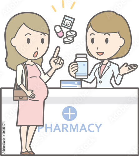 Illustration that a young pregnant woman consults a female pharm