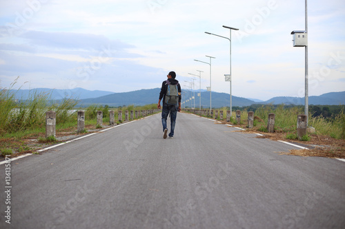 Man walking on road in Rayong  Thailand
