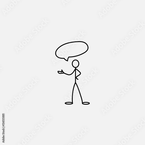 Cartoon icon of sketch stick figure in cute miniature scenes.