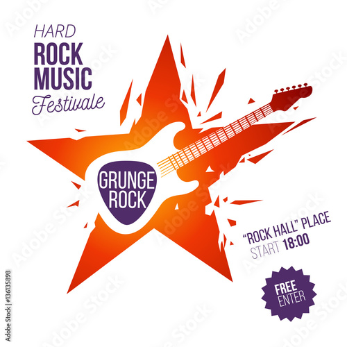 Rock concert poster. Grunge crashed star. Vector illustration.